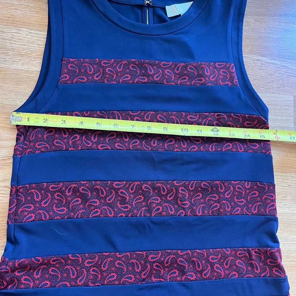 Michael Kors Paisley Paneled Stretch Shift Dress Stripe Navy & Red Women’s PM